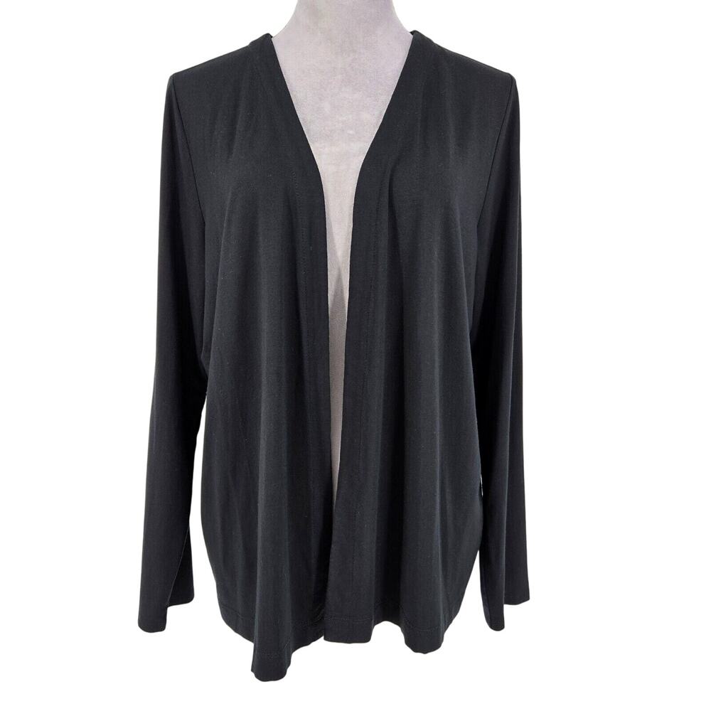 J Jill Wearever Sweater Womens Large Black Stretch Knit Open Front Preppy